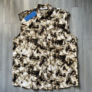 Samsoe Samsoe Top Womens Small Tea Shirt Sleeveless Button Camo Clay Oversized